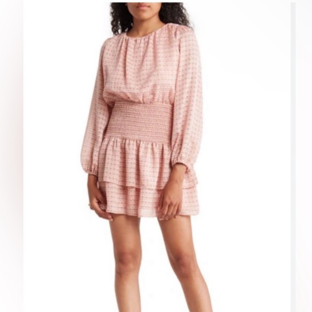 NSR long sleeve, smocked mini dress